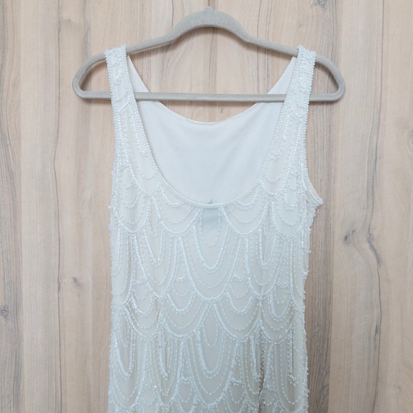 VTG Pisarro Nights Beaded Dress Sz 8 White Old Hollywood Cocktail Gatsby Bridal - Picture 6 of 7